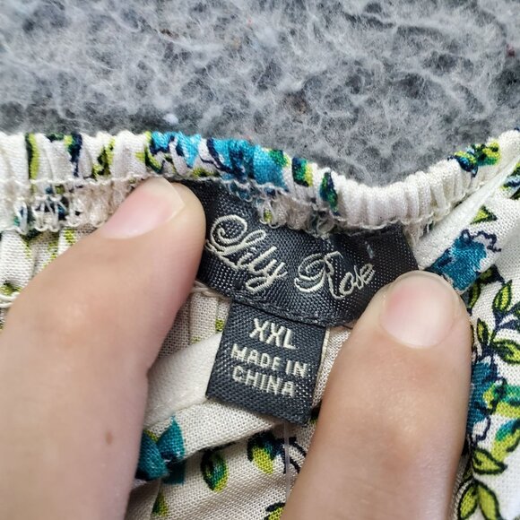 Lily Rose Dress Womens XXL White & Blue Floral Puff Sleeve Short *NWT* - Picture 4 of 9